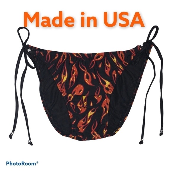 Black and Orange Flames Print Side Ties Bikini Bikini Bottom & Bikini Top New - Picture 4 of 6